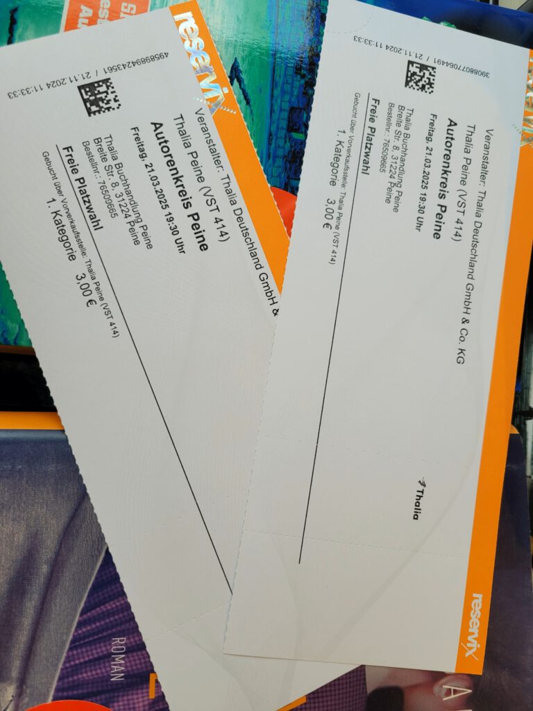 Bild von zwei Eintrittskarten für eine Lesung